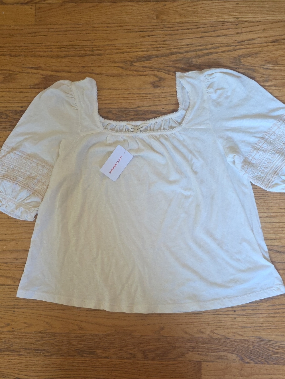 Lucky Brand Cream Square Neck Puff Sleeve Top Size Medium